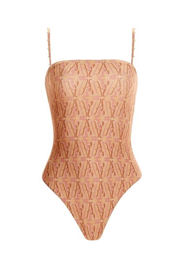 Square Neck One Piece Swimsuit with Print