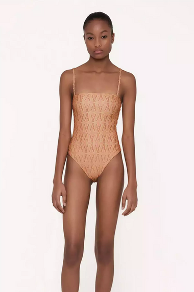 Square Neck One Piece Swimsuit with Print