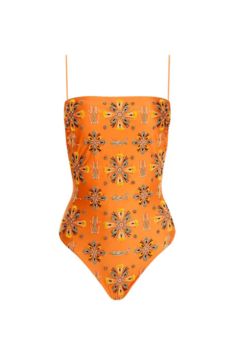 Square Neck Swimming Costume in Orange