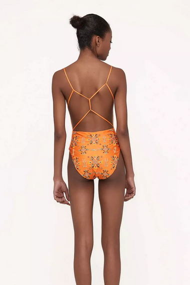 Square Neck Swimming Costume in Orange