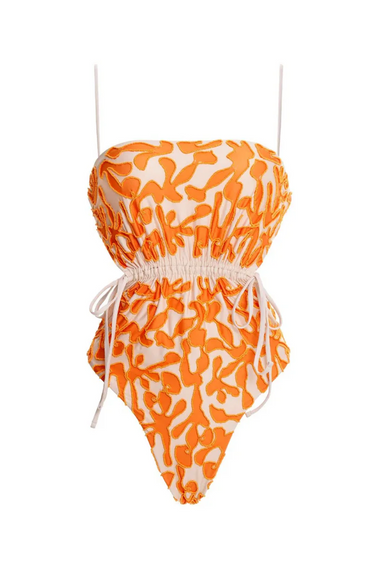 Thin Strap One Piece Swimsuit in Orange/White