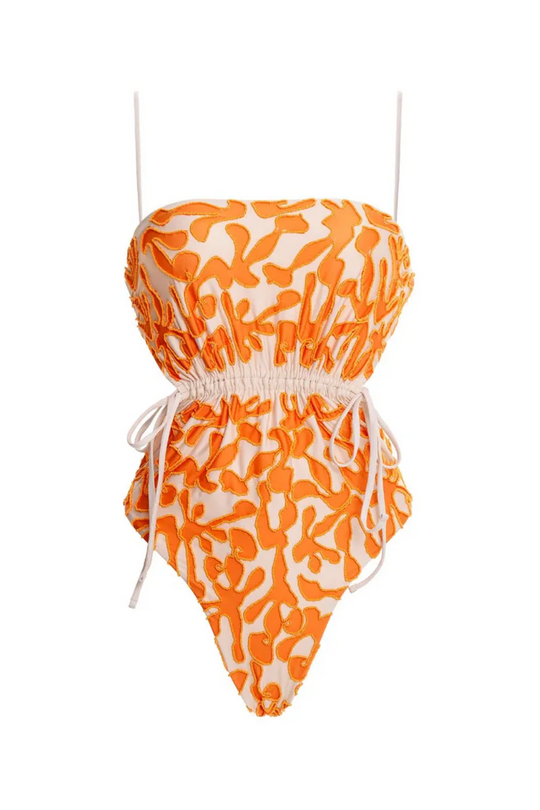 Thin Strap One Piece Swimsuit in Orange/White