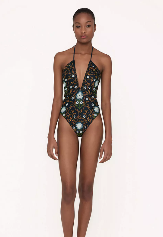 Load image into Gallery viewer, Plunge Swimsuit in Floral Print - One Piece
