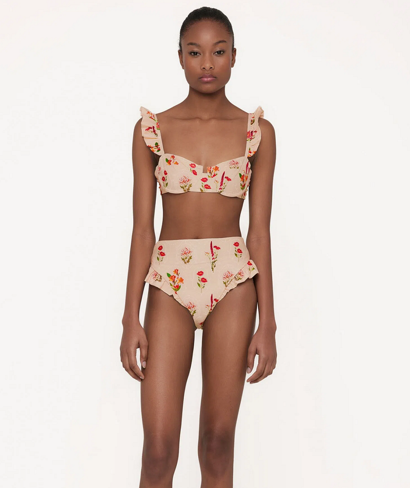Underwire Bikini Top with Floral Embroidery