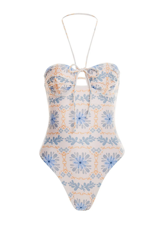 Floral One Piece Swimsuit with Chest Cut-Out