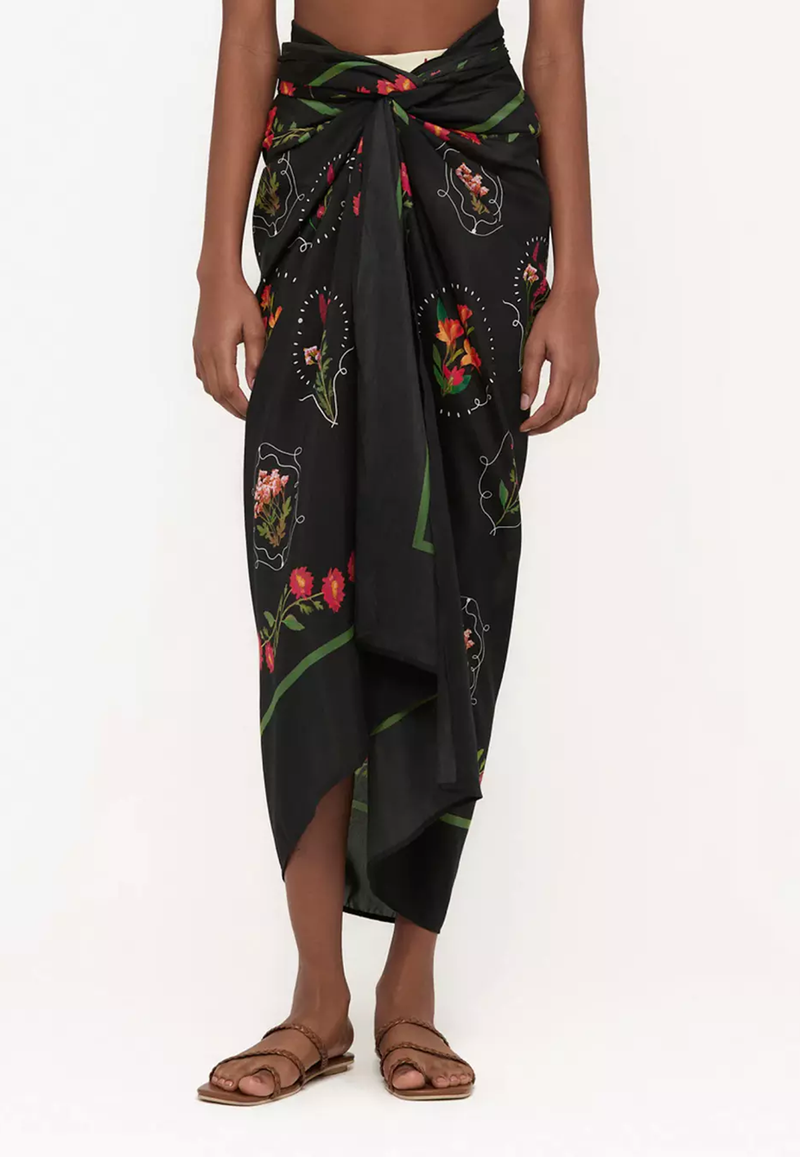 Black Sarong in Floral Print
