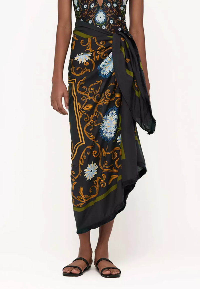 Printed Beach Skirt Cover Up in Blue
