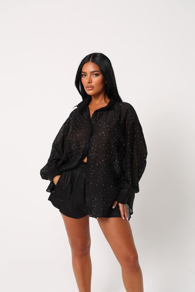 Galaxy Shirt Oversized Long Sleeves Black