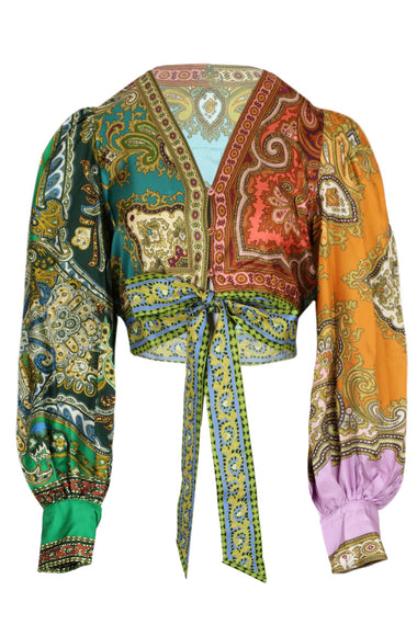 Clemenza Spliced Crop Silk Blouse