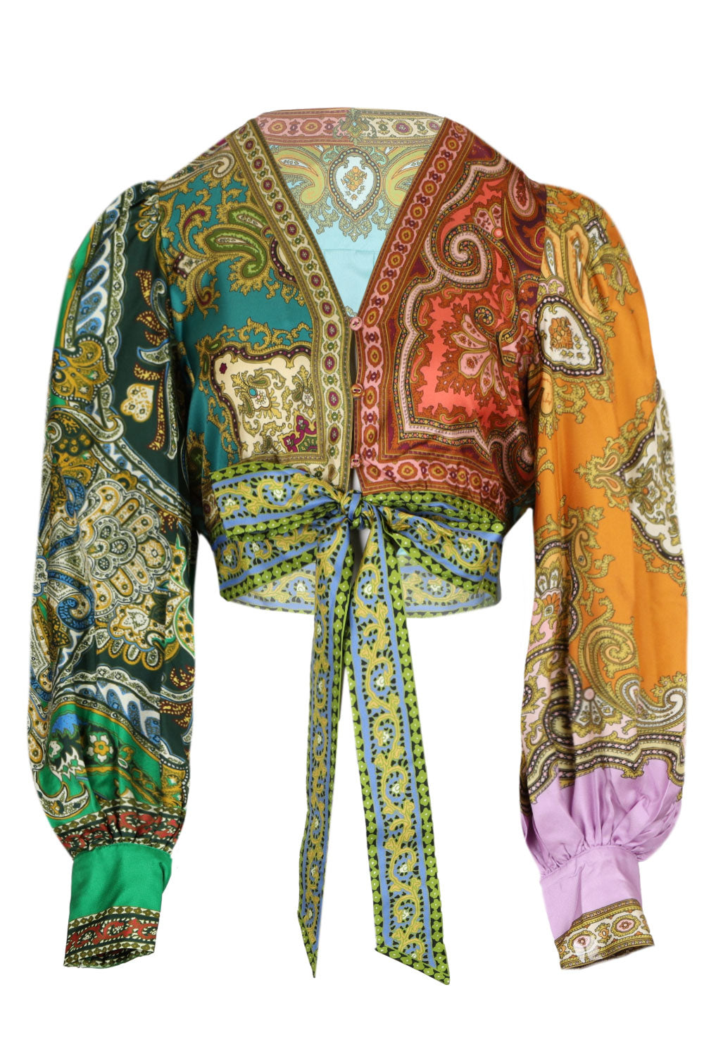 Load image into Gallery viewer, Clemenza Spliced Crop Silk Blouse
