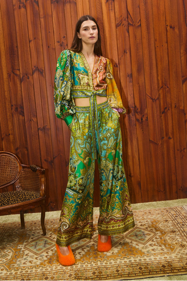 Clemenza Spliced Crop Silk Blouse