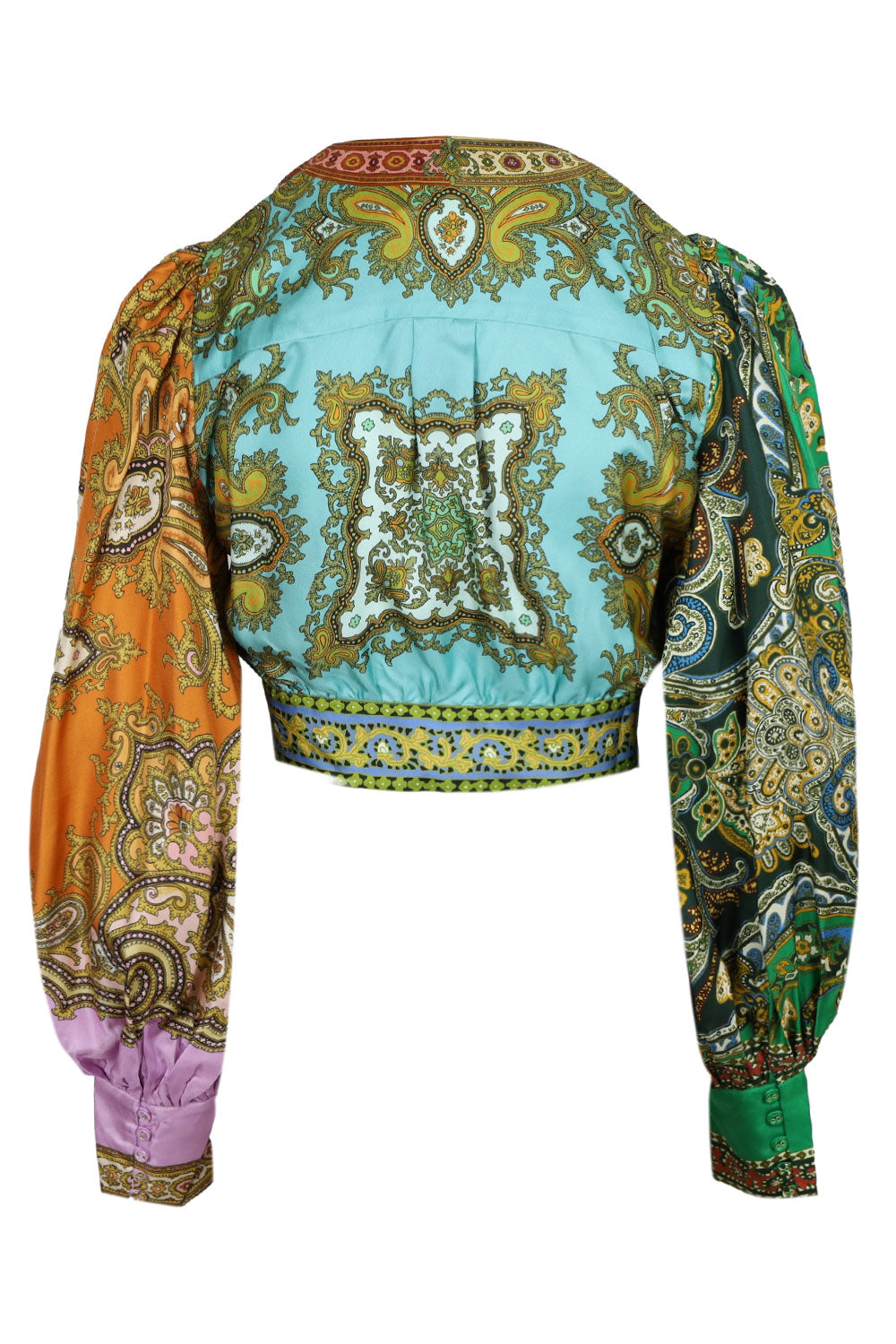 Load image into Gallery viewer, Clemenza Spliced Crop Silk Blouse
