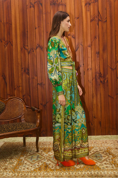 Clemenza Spliced Crop Silk Blouse