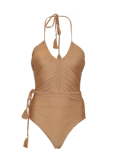 Belted Keyhole One Piece Camello
