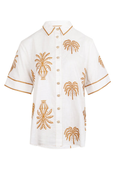 Dalla Palma Embroidered Cuffed Short Sleeve Shirt