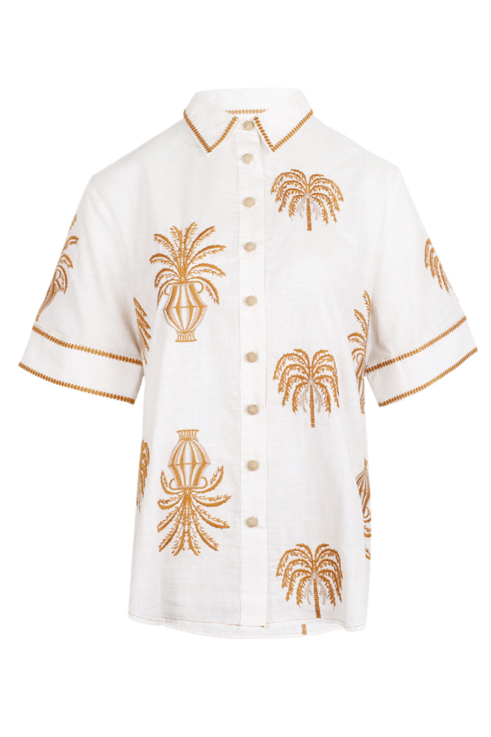 Dalla Palma Embroidered Cuffed Short Sleeve Shirt