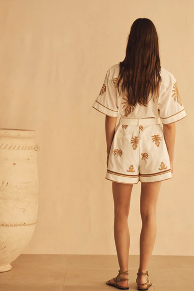 Dalla Palma Embroidered Cuffed Short Sleeve Shirt