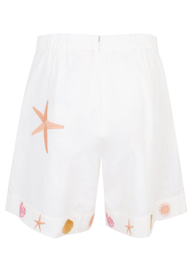 Embroidered Pleated Mid Length Short