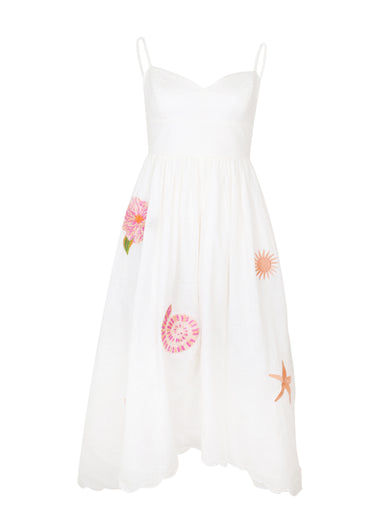 Embroidered Scallop Midi Dress Alcio