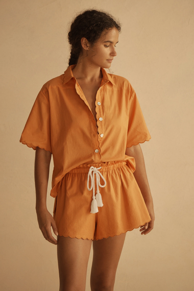 Scallop Drawstring Short Tangelo