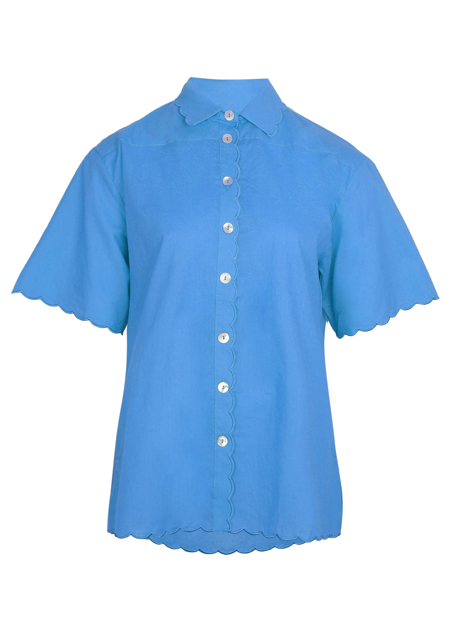 Load image into Gallery viewer, Scallop Short Sleeve Shirt Fiordaliso Blue
