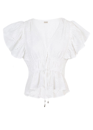 Ruffle Sleeve Drawstring Top Vinya