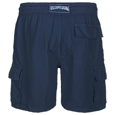 Men Linen Bermuda Short Cargo Pockets Navy - Shorts