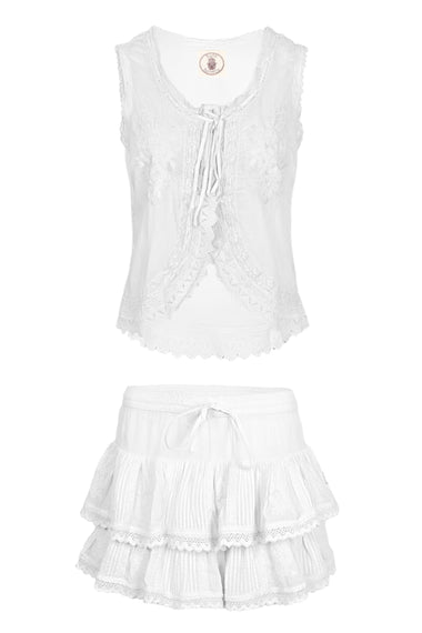 Cannes Embroidered Tank Top & Skort White - ONE SIZE - Set