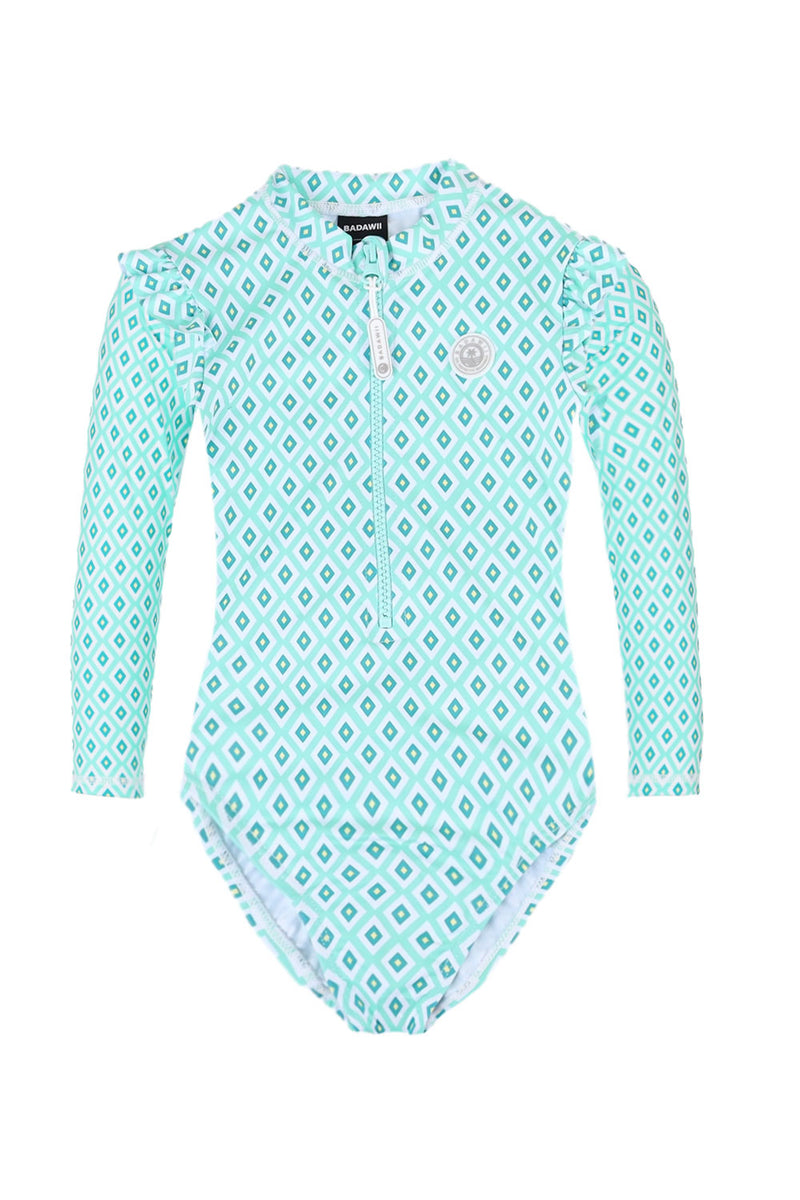 Girls Swimsuit Long Sleeve Diamond Green