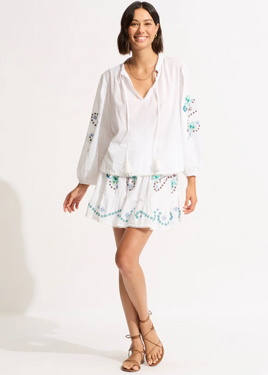 Beach Edit-Eden Embroidery Skirt White - Skirt