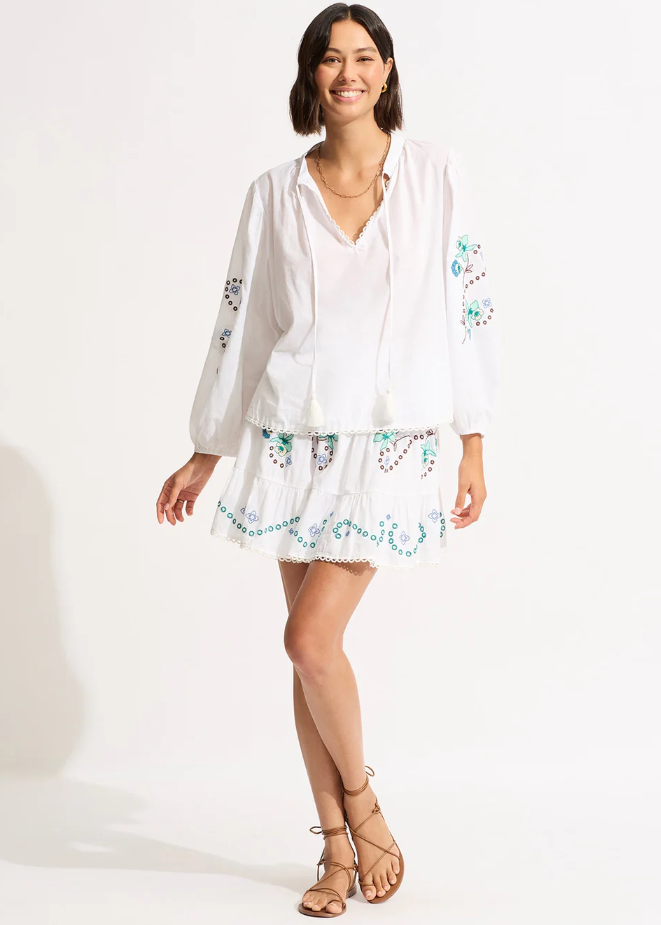 Load image into Gallery viewer, Beach Edit-Eden Embroidery Skirt White - Skirt
