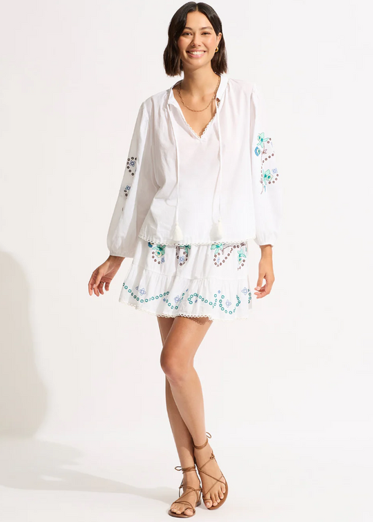 Beach Edit-Eden Embroidery Skirt White