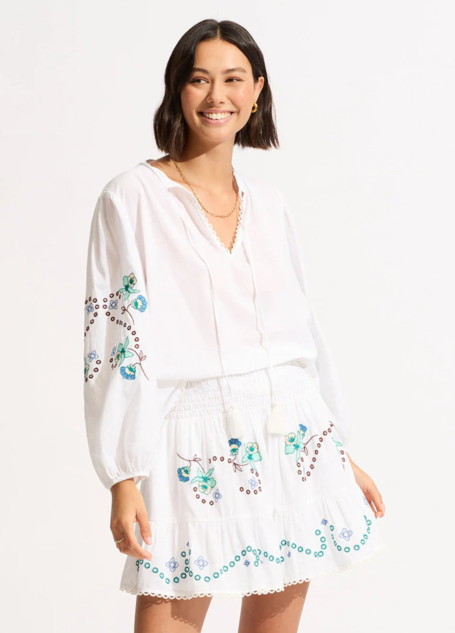 Load image into Gallery viewer, Beach Edit-Eden Embroidery Skirt White - Skirt
