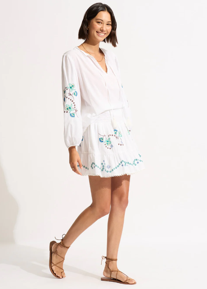 Load image into Gallery viewer, Beach Edit-Eden Embroidery Skirt White - Skirt
