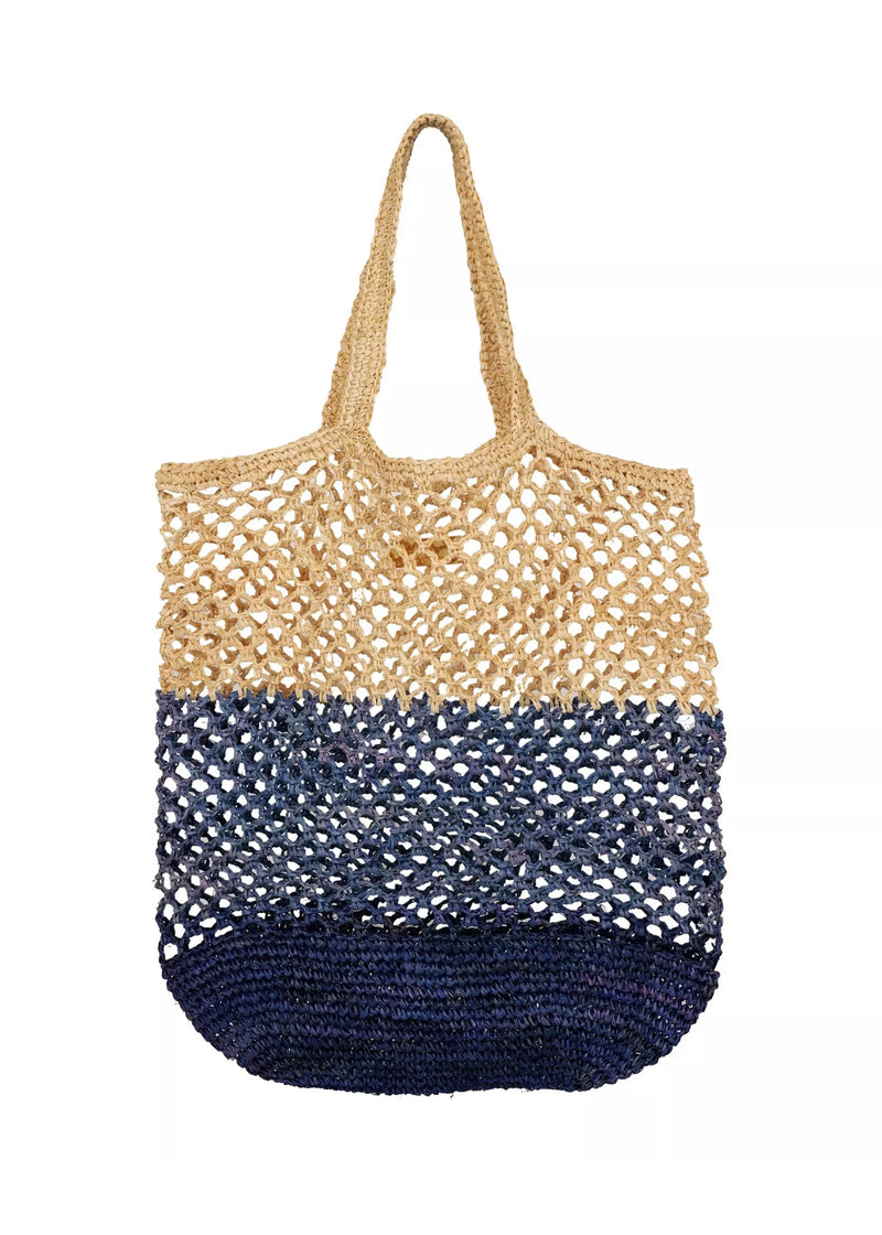 Jayden Stripe Raffia Tote Bag Midnight