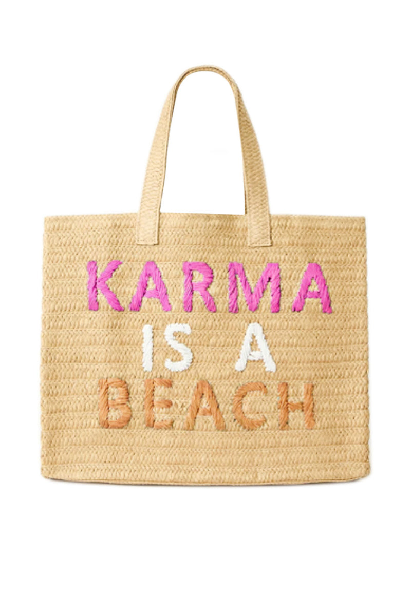 Karma Is A Beach Tote Bag Sand Fuchsia/Coral Rainbow