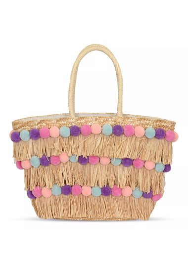 Olivia Tote Natural/Purple Pompom Beach Bag