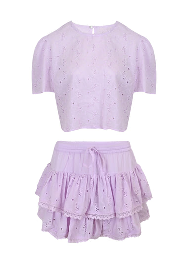 Biky Eyelet Cotton Crop Top & Skort Lavender