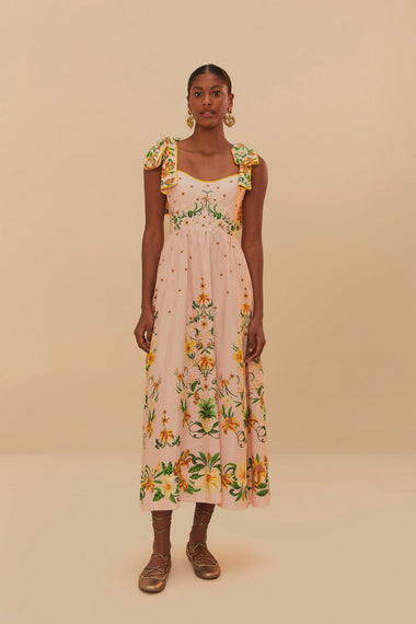 Botanical Beauty Pink Laces Midi Dress