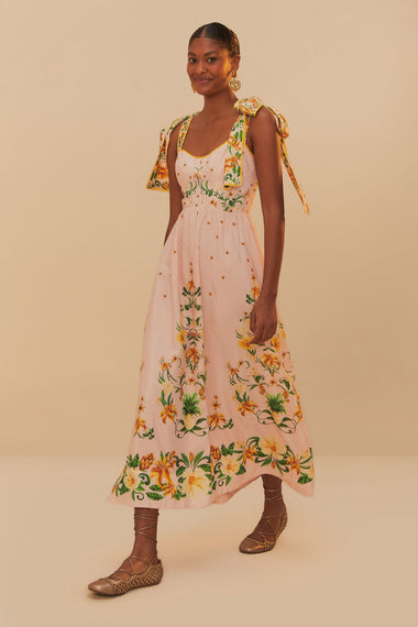 Botanical Beauty Pink Laces Midi Dress