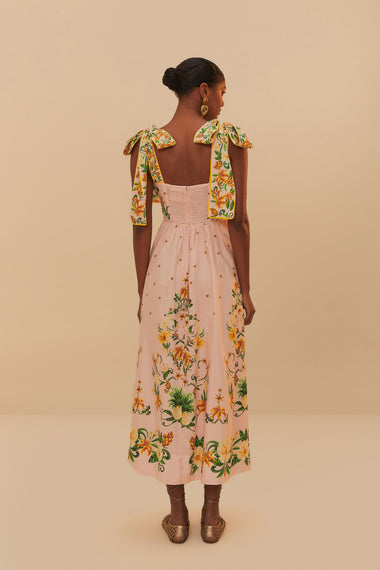 Botanical Beauty Pink Laces Midi Dress