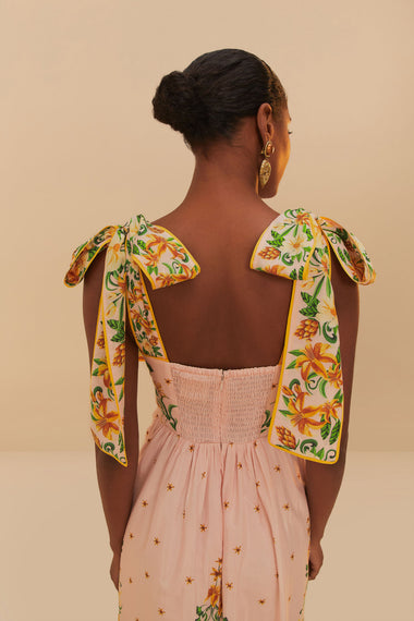 Botanical Beauty Pink Laces Midi Dress