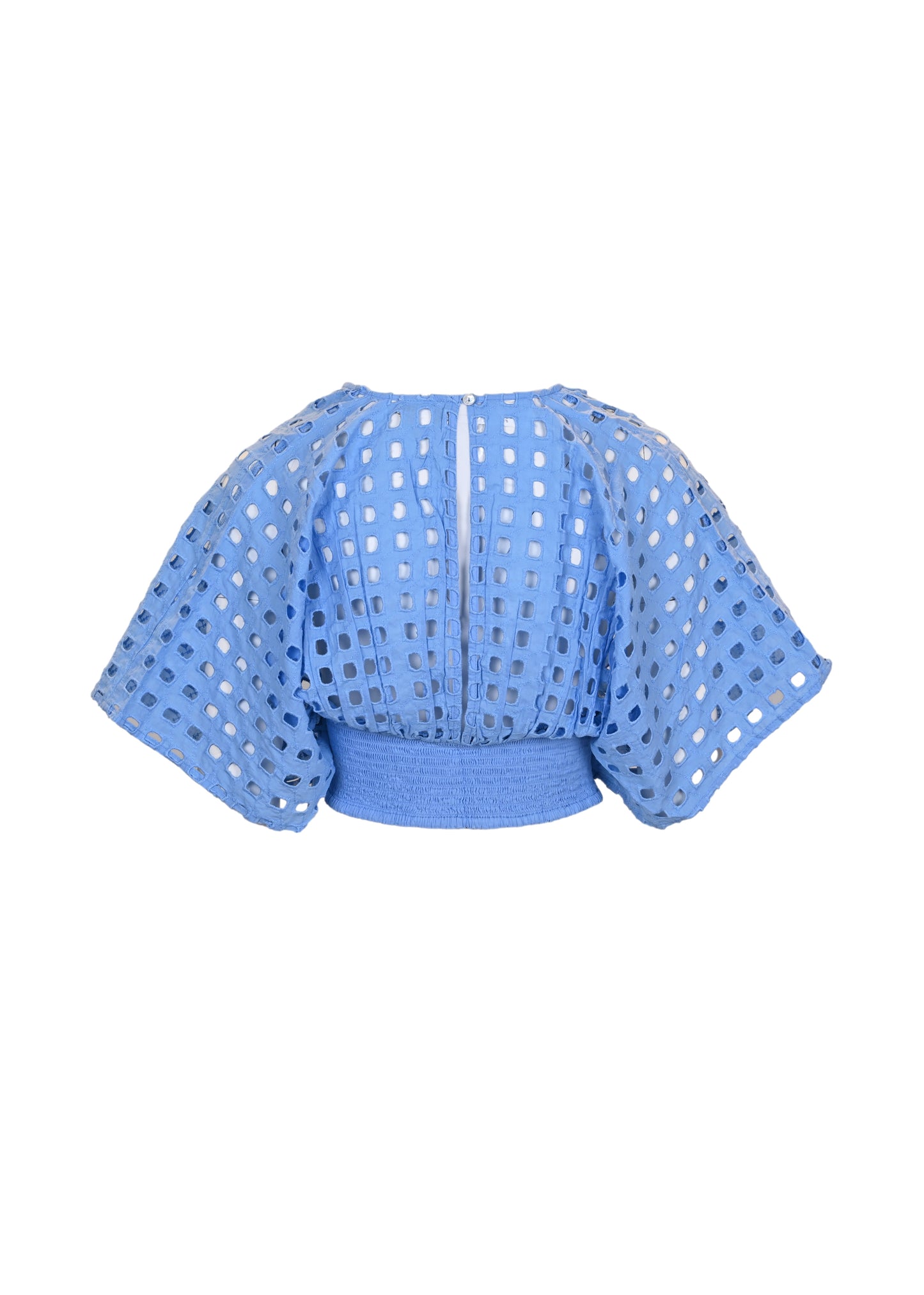 Load image into Gallery viewer, Box Eyelet Blue Kimono Top - Top
