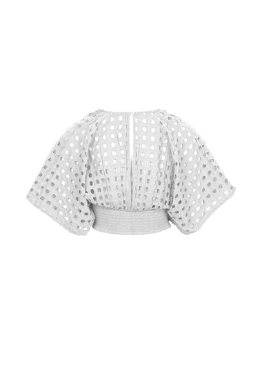 Box Eyelet White Kimono Top - Top