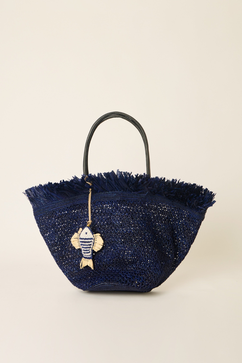 Trina Large Fringe Tote Bag Navy