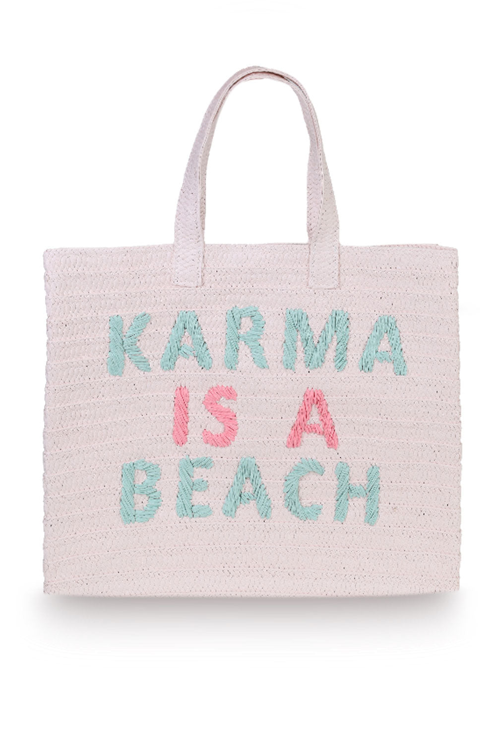 Load image into Gallery viewer, Karma Is A Beach Tote Bag Mint/Light Pink
