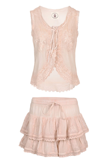 Cannes Embroidered Tank Top & Skort Washed Blush - ONE SIZE - Set