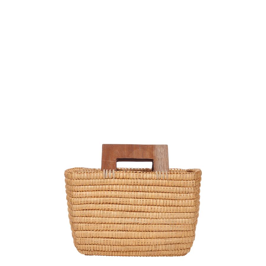 Manta Straw Hand Bag Cinnamon & Wood Handle