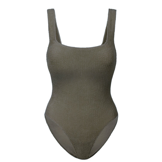 Square Neck One Piece Swimsuit in Taupe - Calista Hazelnut