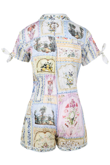 Shirt Playsuit With Short Tie Sleeve